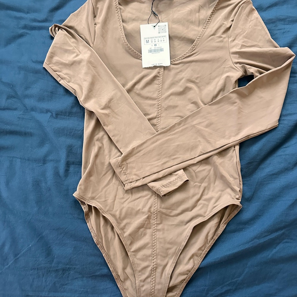 Zara Tan Long Sleeve Bodysuit